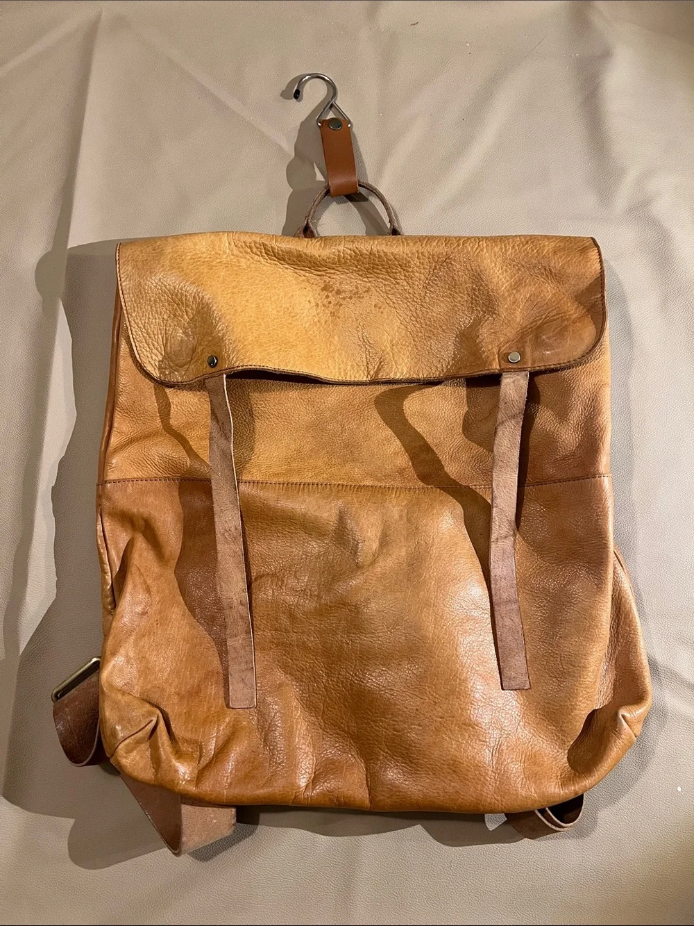 Leather Backpack Tan Free People Distressed Vintage Cognac Soft Laptop Bag Flap